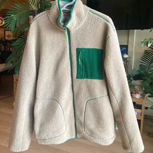 Zara Oversized Full-Zip Fleece & Corduroy Pullover Sherpa Jacket Beige & Green